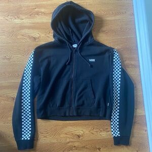 VANS Cropped Women's medium Black Checkered sleeves Hoodie